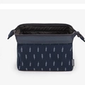Dark blue flamingo storage bag with white feather pattern and secure zipper closure - Dark Blue Feather