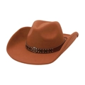 Chapeau de cowboy classique en feutre marron avec bord incurvé et bande en cuir - Kaki (Yuanyuan)