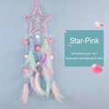 Handmade pink star dream catcher with pastel feathers and pearls for girl's room decor - Star - Finished / With LED Lights / Pink