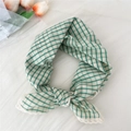Green and white checkered linen scarf with delicate lace trim for women - Green Plaid