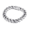 Pulsera de cadena cubana vintage de 11mm plateada con grabados y cierre cuadrado grabado - 22cm / Acero