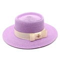 Detailed close-up of a purple straw panama hat featuring a gold bee metal ornament - M (56-58cm) / Taro Purple