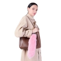 Pink real fox fur tail keychain hanging on a brown leather bag as a luxury accessory - 40CM / Pink (P)