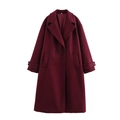 Elegante cappotto lungo in lana bordeaux doppiopetto con revers e dettagli ai polsi - XS / Borgogna