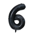Detailed view of the number 6 black foil balloon with a shiny metallic finish for parties - Black Style 6
