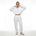 Tuta in pile bianco con felpa a mezza zip e pantaloni sportivi a vita alta elasticizzati - S / Bianco (Q1432)