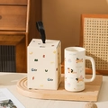 Cute puppy ceramic mug set with matching beige gift box and black ribbon handle - Bow