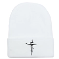 Bonnet en tricot blanc avec broderie Yeshua en croix pour la chaleur et le style urbain - Blanc