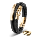 Men's multi-layer leather bracelet with gold and black stainless steel magnetic clasp - Three-layer Curved Tube Twist / Gold