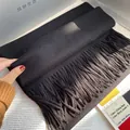 Classic black cashmere feel scarf with tassel fringes and soft woven texture - Black