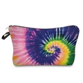 Detail of colorful tie-dye travel makeup bag with durable black zipper and side loop - Pink Purple Green Yellow Tie-dye
