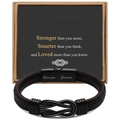 Men's braided leather bracelet in a gift box with an inspirational love card message - Always Remember + Engraving Love You Forever