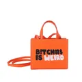 Bright orange square crossbody handbag with B!TCH#$ IS WEIRD typography print - Orange