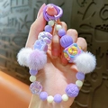 Porte-clés fait main avec perles violettes, pompon en peluche et breloques de sac - Violet