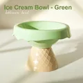 Ice cream shaped green ceramic cat bowl with yellow base for neck protection - Ice Cream Bowl Green