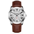 DEDIMA Herrenuhr mit Silbergehäuse, weißem römischem Zifferblatt und braunem Lederband - Braunes Lederarmband Weißes Zifferblatt