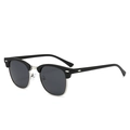Classic semi-rimless Clubmaster sunglasses in black and silver with dark grey lenses - Black Silver Frame Grey Lens