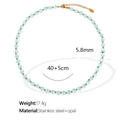 Light blue opal beaded necklace with gold stainless steel hardware, length 40+5cm - 40+5cm / 5.8mm / Blue