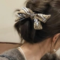 Elegant khaki plaid bow hair claw clip for women stylish matte large hair accessory - Khaki Checked Bow Hair Clip