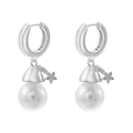 Detail of silver Santa hat earring with star zircon and a white pearl on white background - Platinum Pearl Christmas Hat
