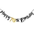 Elegant black and gold 70th birthday banner featuring Happy 70th Birthday text - 70th Birthday Glitter Style / Black Gold