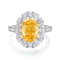 Luxurious S925 silver ring with oval yellow carbon diamond and sparkling zircon halo - Oval Flower Halo Goose Yellow Style (FDJZ-064)