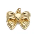 Elegant 18K gold-plated butterfly bow pendant with central heart detail in high polish finish - Gold Bow with Heart Pendant(YSN007-09)