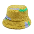 Cappello da pescatore invernale in peluche con motivo floreale giallo e viola - M(56-58cm) / Giallo