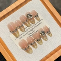 Uñas postizas ojo de gato rosa champán brillantes con degradado y cristales - Extra Pequeño (XS)