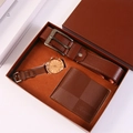 Men's brown gift set with quartz watch, leather belt, and wallet in premium box - 4-Piece Coffee Set (Belt + Wallet + Watch + Gift Box)