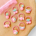 Pink elastic hair ties for kids featuring cute resin fruits and flower charms - Pineapple Style (5#) / 10 Pieces Pack