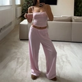 Rosa Y2K Set aus trägerlosem Bandeau-Top und Hose mit geradem Bein für Damen - XL / Rosa