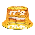 Chapeau bob orange unisexe avec imprimé de chopes de bière et texte It's Time tendance - M (56-58cm) / Imprimé Bière (Jaune/Noir)
