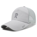 Light gray sport mesh baseball cap featuring a 3D embroidered letter R and curved brim - Adjustable / Gray