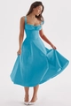 Chic bright blue spaghetti strap midi dress with a fitted corset waist and full A-line skirt - S / Bottoms / Bright Blue