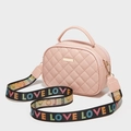 Pink quilted crossbody bag with stylish wide Love strap and top handle in faux leather - Pink