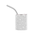Sparkling silver rhinestone 3oz mini tumbler with a metal straw and clear lid - Straight / Silver