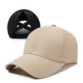 Casquette de sport séchage rapide pour queue de cheval avec sangles croisées arrière - Réglable / Kaki