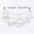 Silver bridal hair vine with white ceramic flowers and pearls, length 23cm/9in - 23CM / Silver
