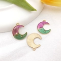 Golden crescent moon pendants with purple and green gradient enamel for DIY jewelry - Moon 18x23mm