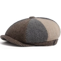 Classic newsboy cap featuring multi-color herringbone patchwork and vintage wool texture - Adjustable (55-59cm) / Multicolor (Retro Patchwork Herringbone)