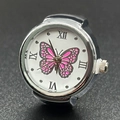 Silver quartz ring watch featuring a white butterfly dial and Roman numeral markers - Rose Red