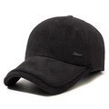 Men's winter black baseball cap with ear flaps and thick lining by Narason - Adjustable / Black