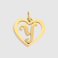 Golden heart pendant with lowercase letter y engraving for custom DIY necklaces - Letter Y