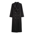 Trench-coat long à double boutonnage pour femme noir avec boutons dorés élégants - XS / Noir