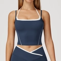 Marineblauer und weißer Sport-BH im Lagen-Look mit Halterneck-Trägern für Yoga - Marineblau