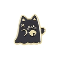 Cute black enamel cat ghost pin with gold metal outlines and bell detail for Halloween - XZ5588-Black Gold Cat Ghost