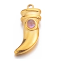 Gold stainless steel horn pendant featuring a polished finish and pink natural stone - Light Purple