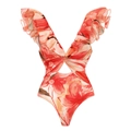 Dettaglio costume intero floreale tropicale con maniche a volant e tagli in vita - S / Swimwear