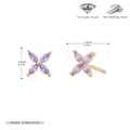 Detailed view of gold 925 silver clover earrings with purple zircon including measurements - 925 Silver / 925 Silver Plated Gold + Purple Zirconia